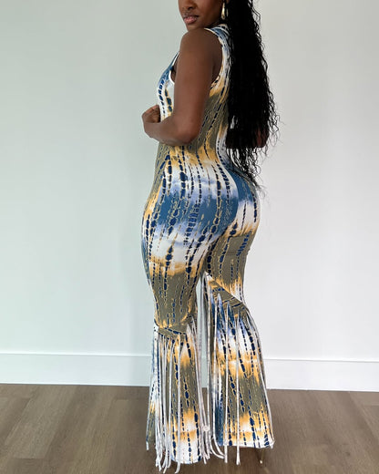 V-neck sleeveless slim-fit jumpsuit