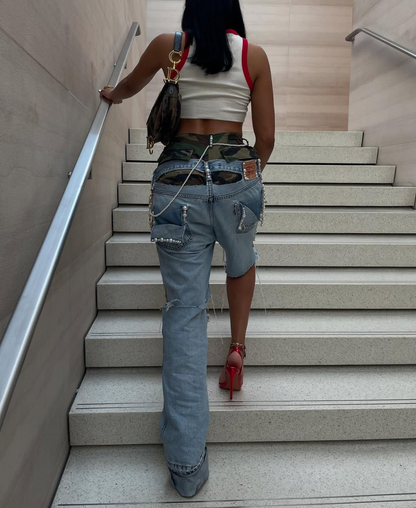 Camouflage two-piece cropped jeans