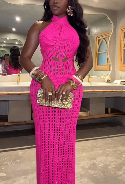 High Neck Crochet Maxi Dress