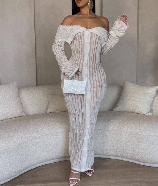 Sexy Wavy Pattern Long Sleeve Dress