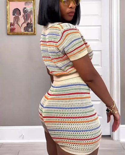 Color-block Knit Casual Set