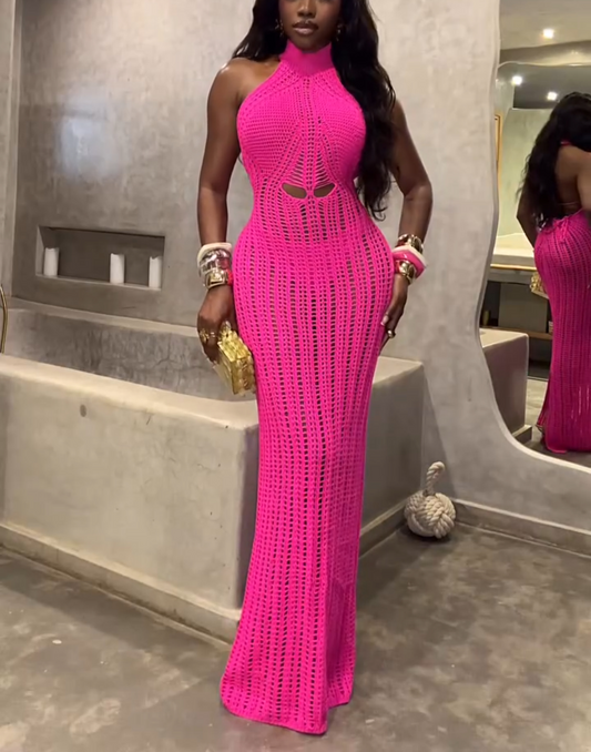 High Neck Crochet Maxi Dress