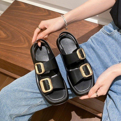 Button platform sandals