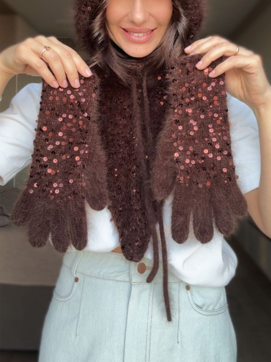 Fashion Sequin Neck Hat & Gloves