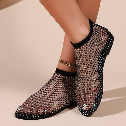 Fishnet Hollow Hot Rhinestone Sexy Sandals