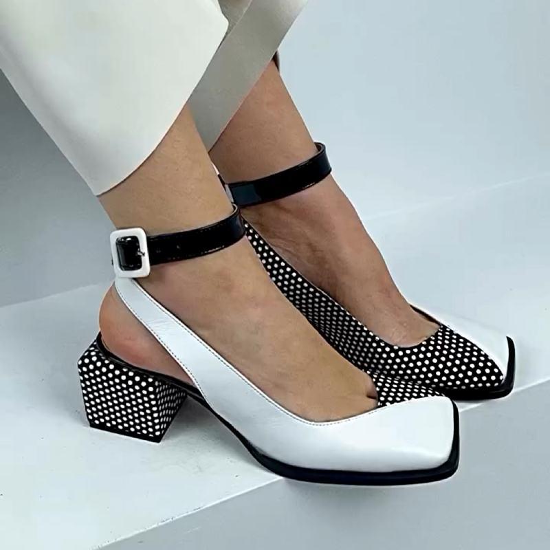 Chic Polka Dot Colorblock Block Heels