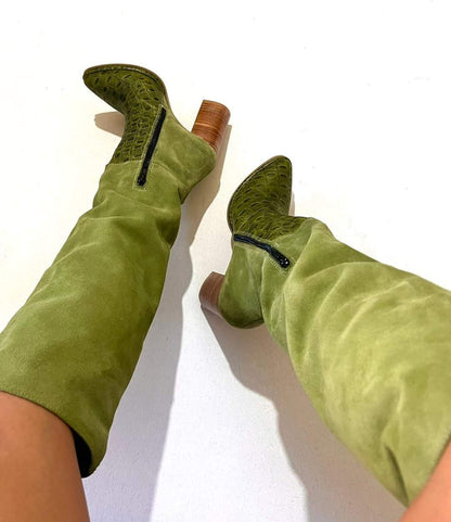 Green Suede Women's Long Boots