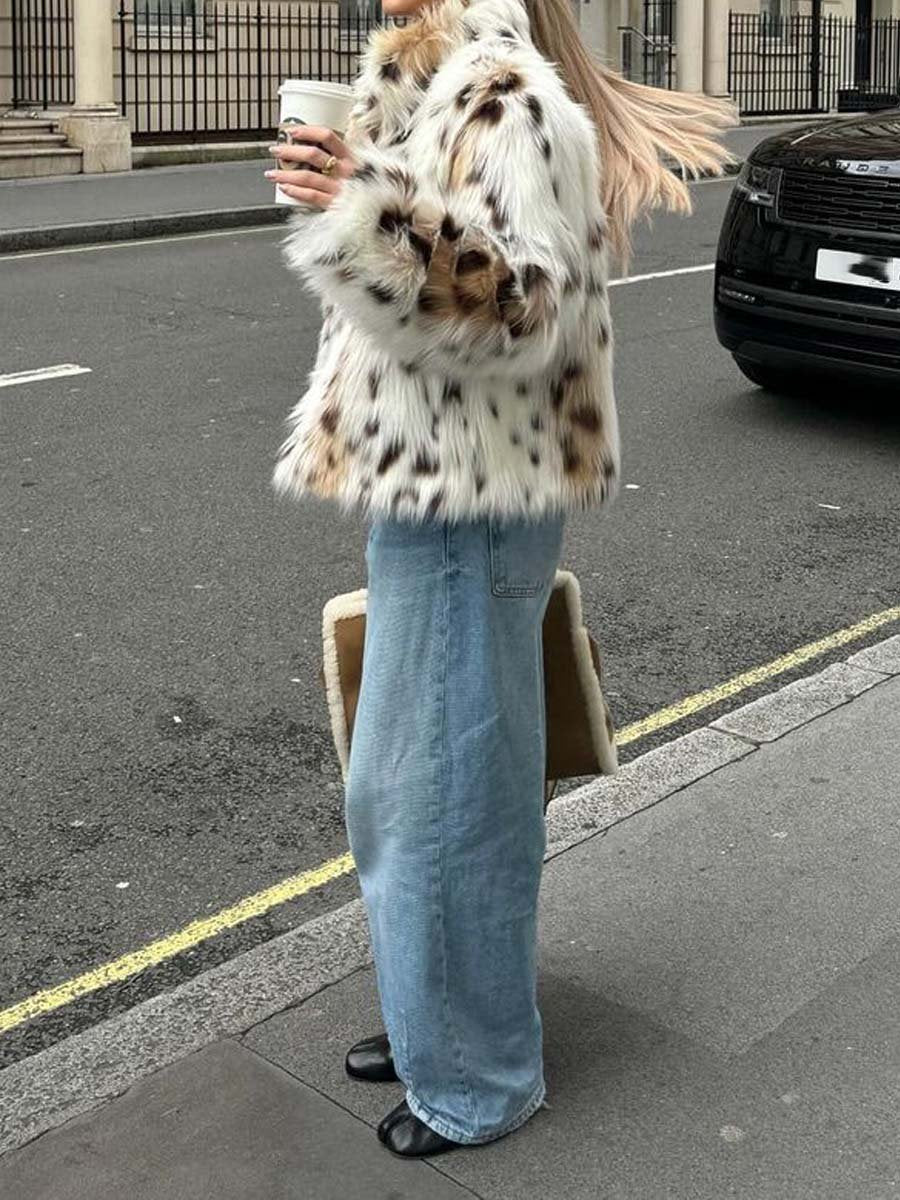 Fashion Winter Leopard Print Faux Fur Coat