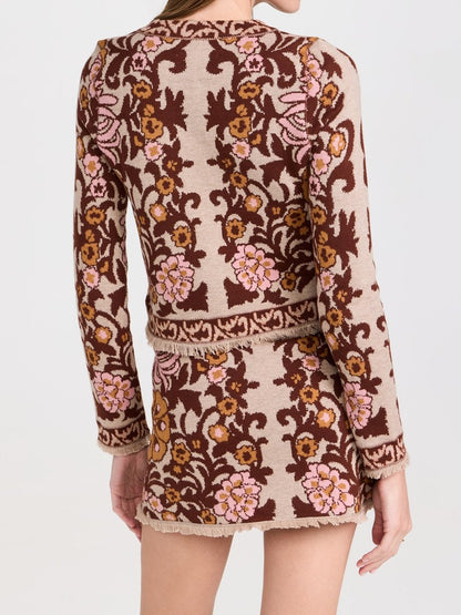 Floral Pattern Knitted Cardigan