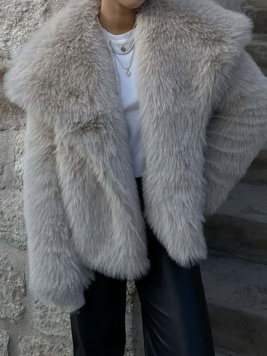 Winter Mink Fur Large Lapel Faux Fur Coat