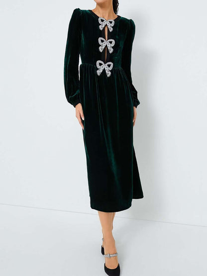 Blouson Sleeve Bows Midi Dress