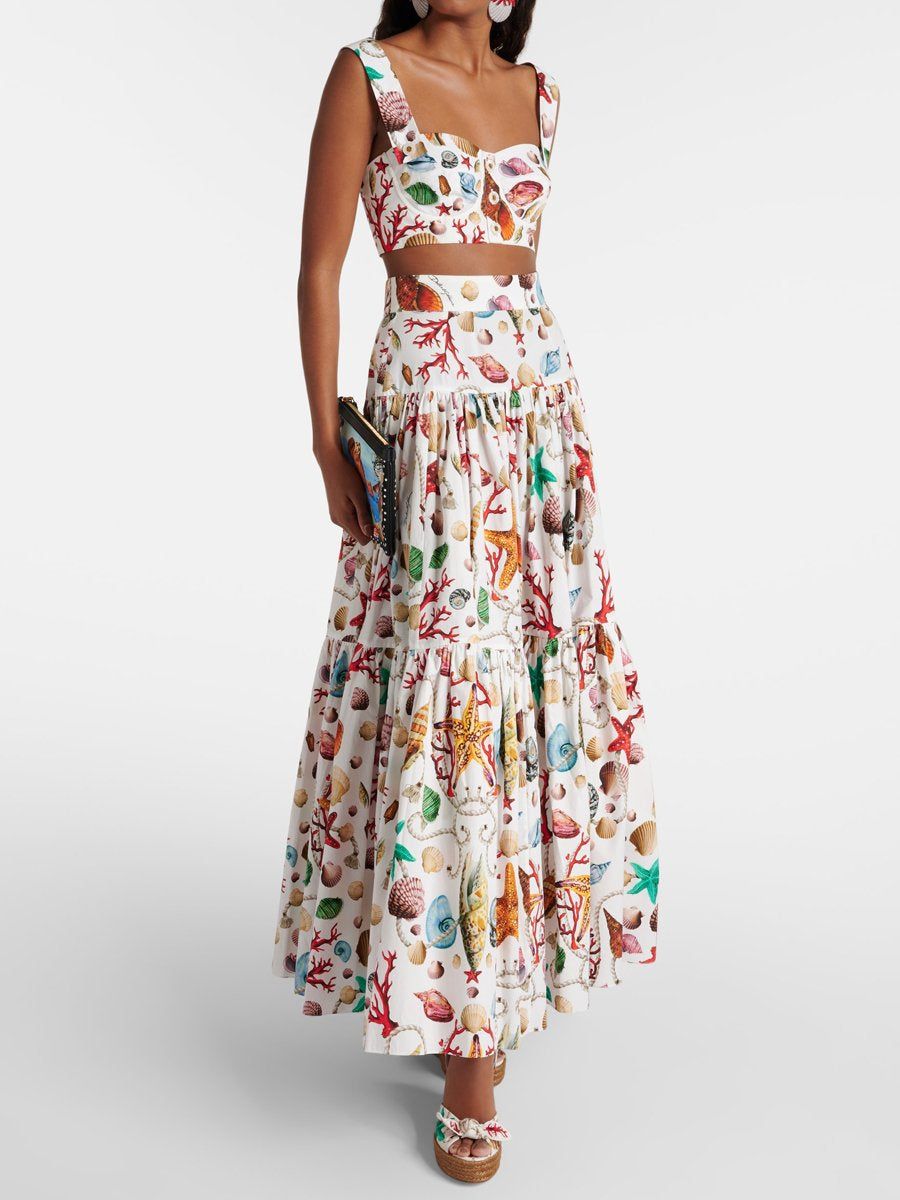 Sleeveless Printed Crop Top & Maxi Skirts