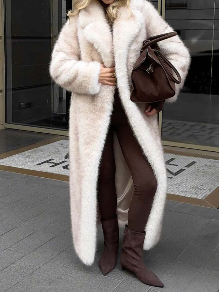 Wide Lapel Faux Fur Long Coat