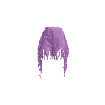 Rapped Fringed Denim Shorts