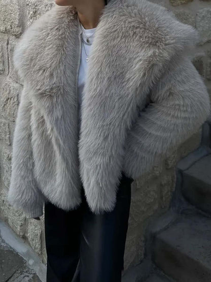 Winter Mink Fur Large Lapel Faux Fur Coat