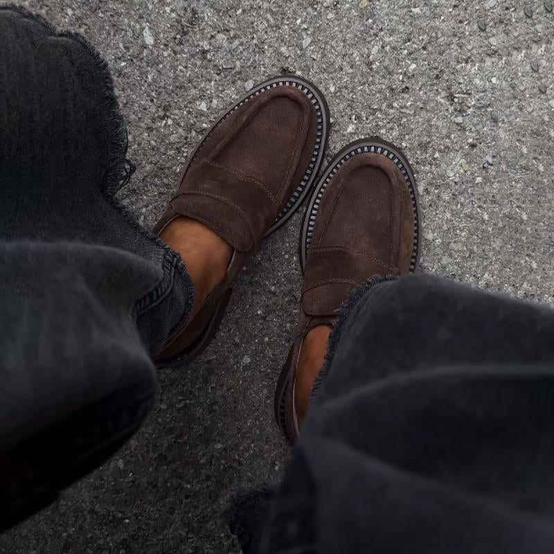 Vintage Suede Thick Heel Lazy Loafers