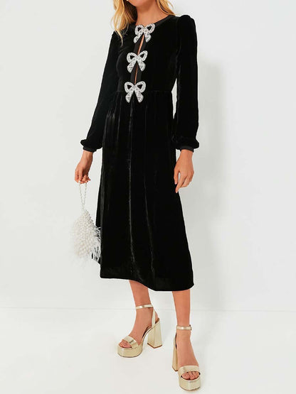 Blouson Sleeve Bows Midi Dress