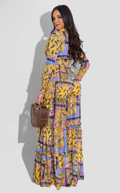 Irregular Printed Long Sleeve Wide Leg Suit