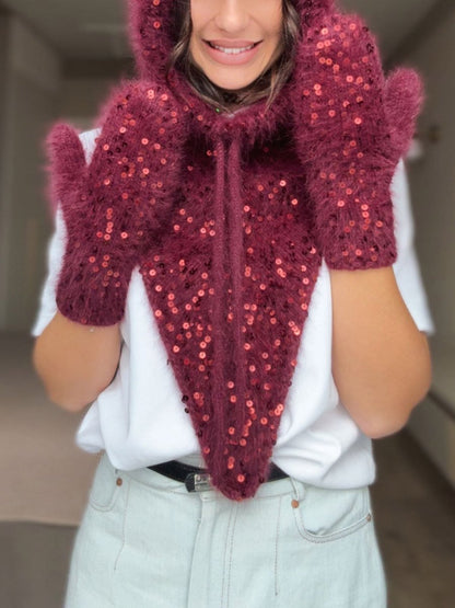 Fashion Sequin Neck Hat & Gloves