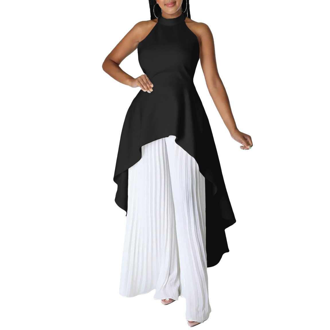 Backless Top and Pleated Wide Leg Pants Set