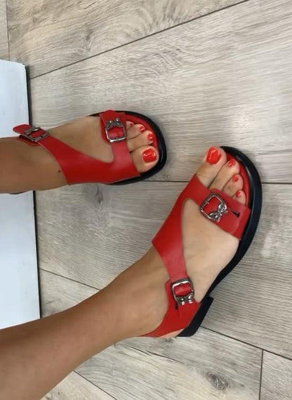 Arch-supported retro buckle sandals