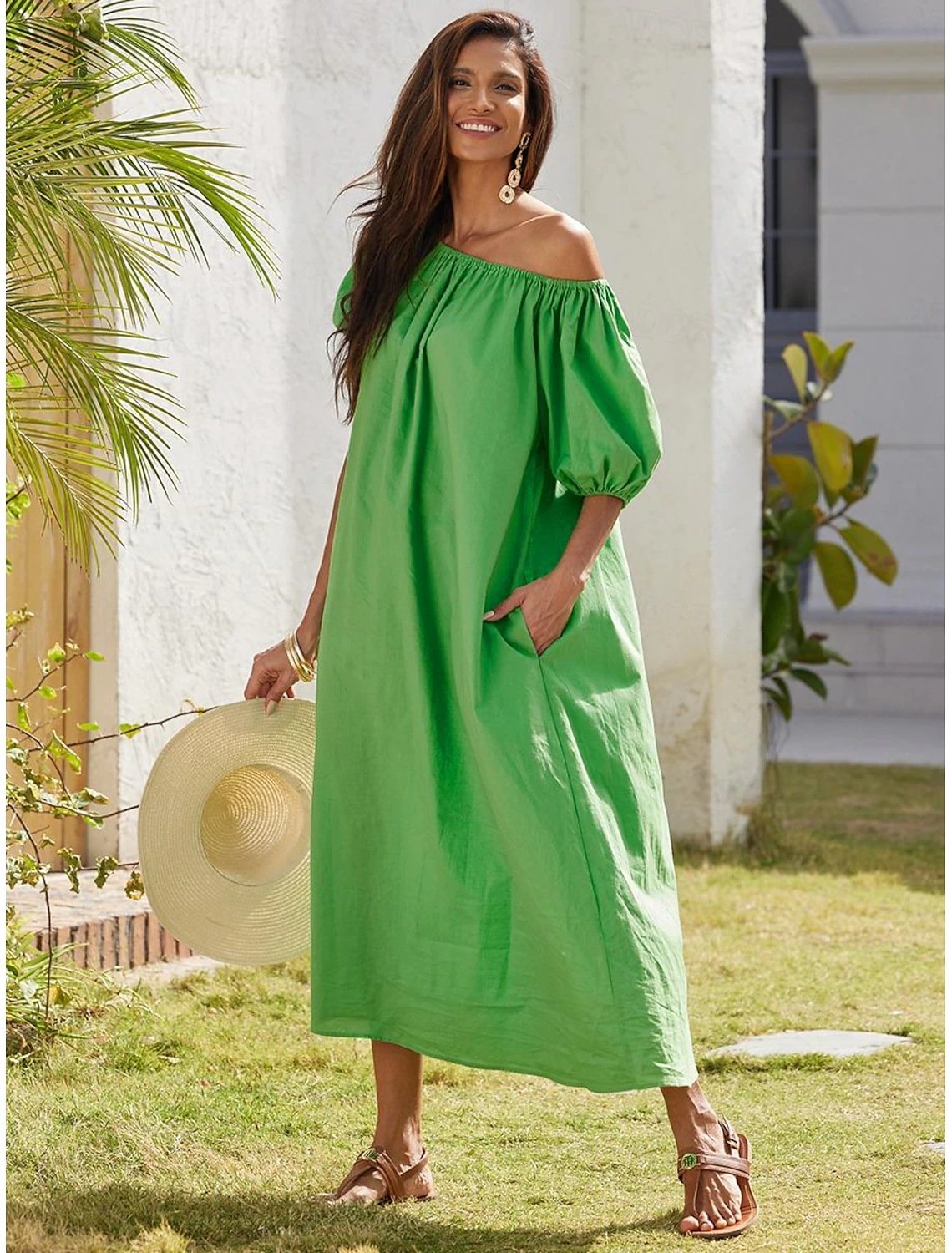 Casual puff sleeve off-shoulder short-sleeved dress