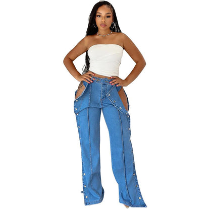 Fashionable street style double side button closure jeans