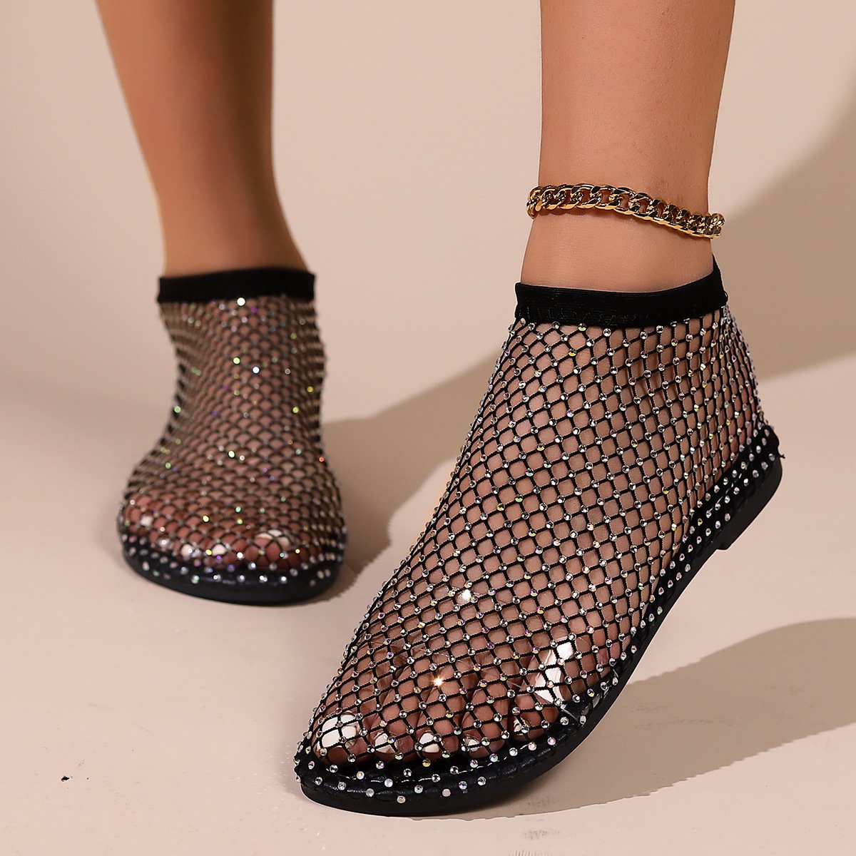 Fishnet Hollow Hot Rhinestone Sexy Sandals