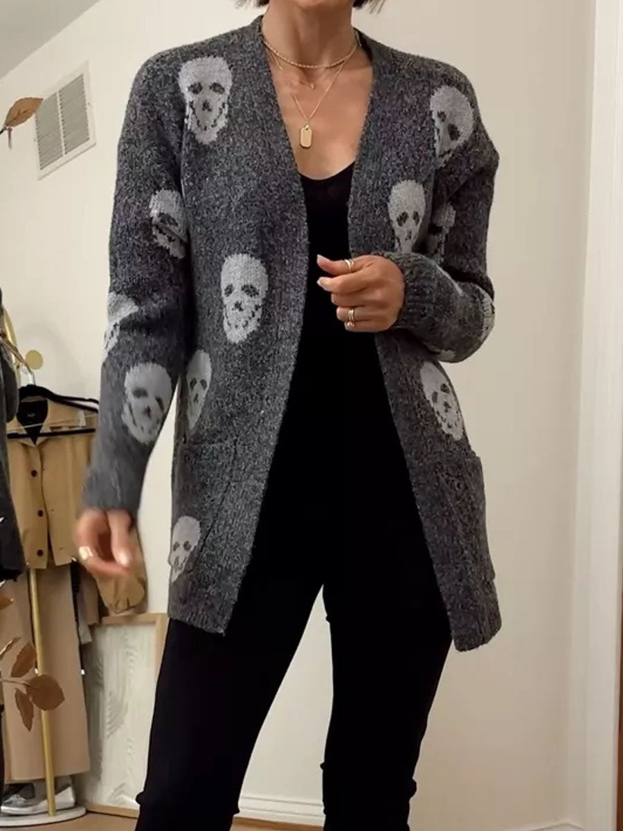 Halloween Skull Knit Long Sleeve Cardigan