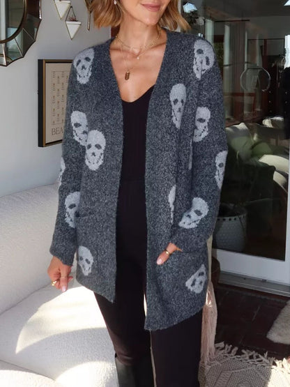 Halloween Skull Knit Long Sleeve Cardigan