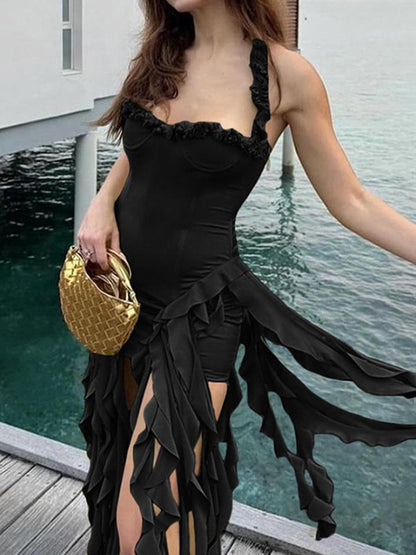 Fashion Sexy Halter Neck Irregular Dress