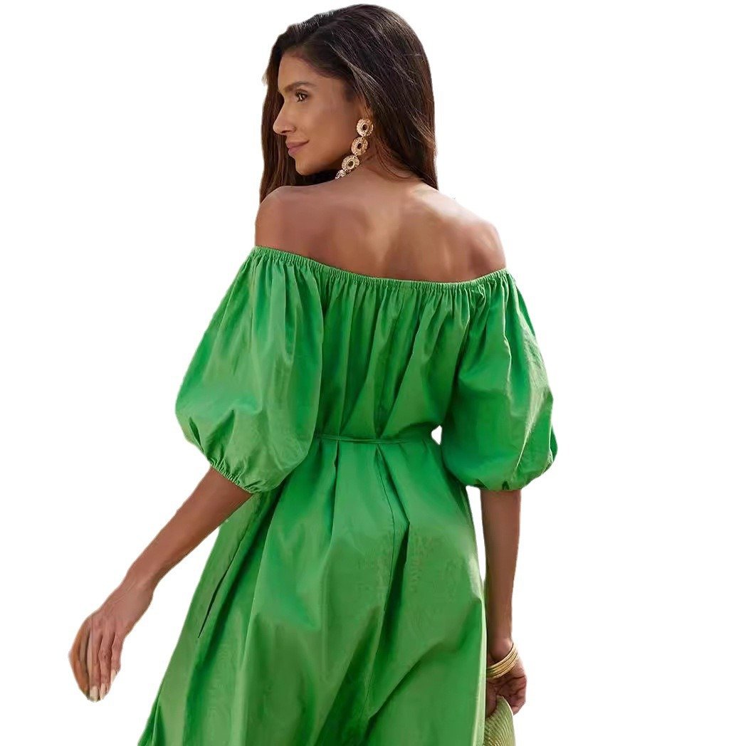 Casual puff sleeve off-shoulder short-sleeved dress