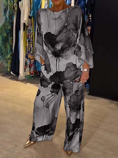 Elegant Satin Loose Printed Batwing Sleeve Suit(Buy 2 Free Shipping✔️)