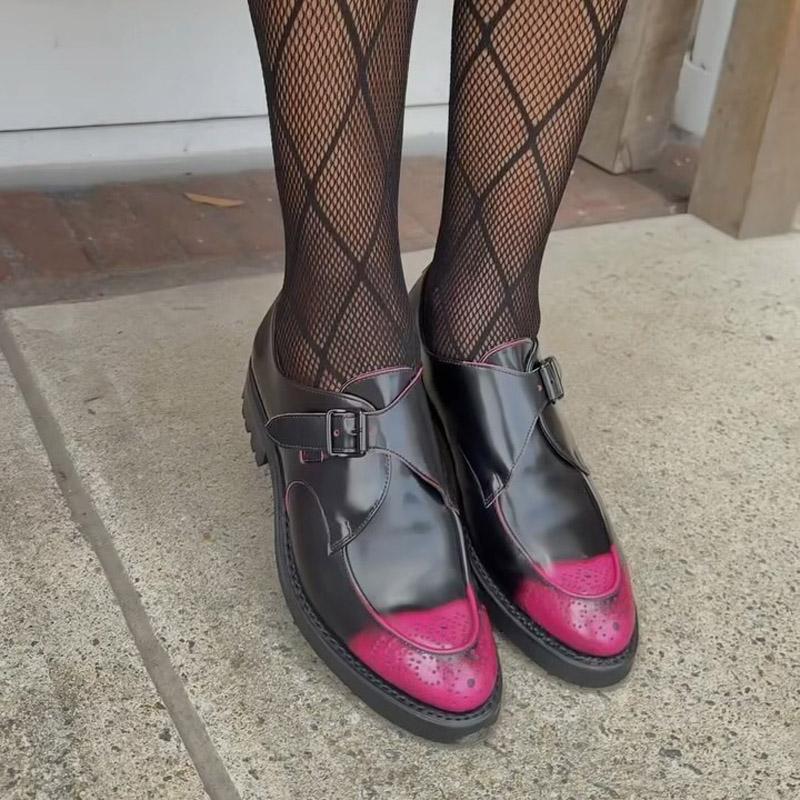 Black & Pink Italian Burnished Leather Shoes