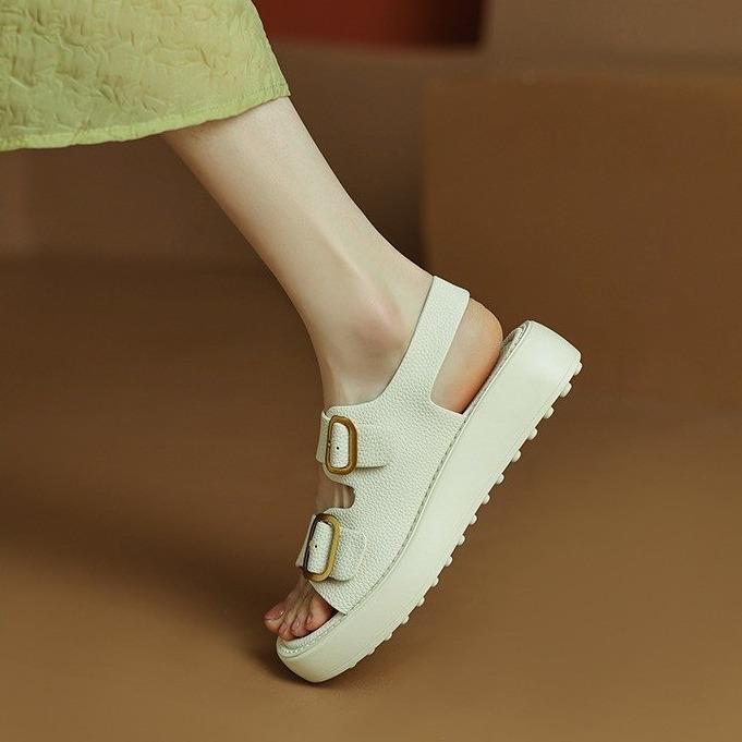 Button platform sandals