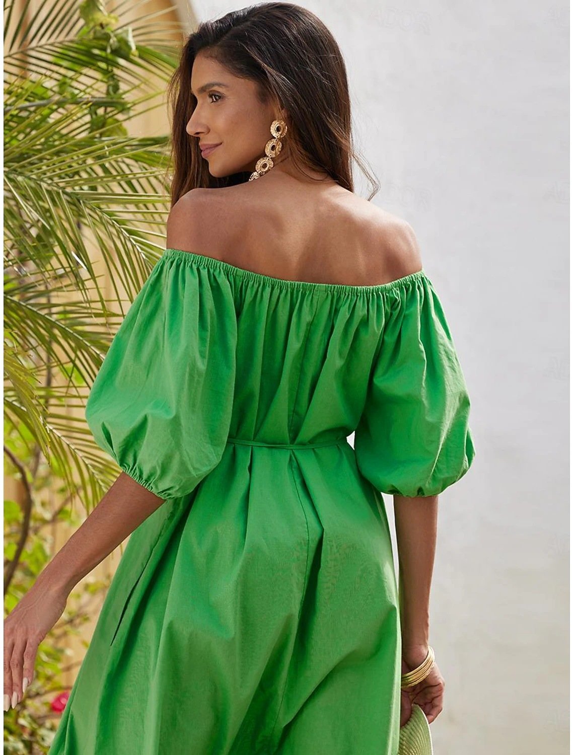 Casual puff sleeve off-shoulder short-sleeved dress