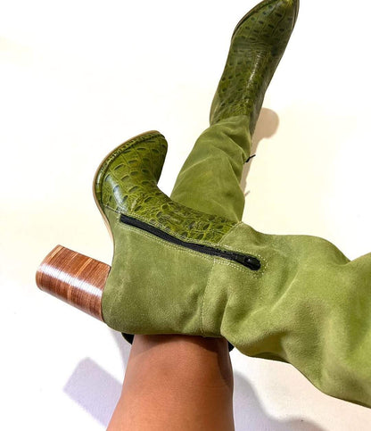 Green Suede Women's Long Boots