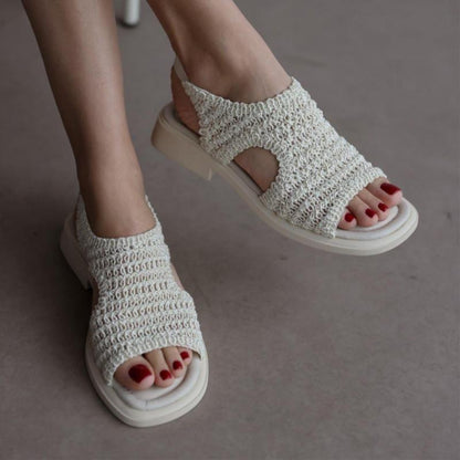 Genuine Leather Wicker Detailed Sandals