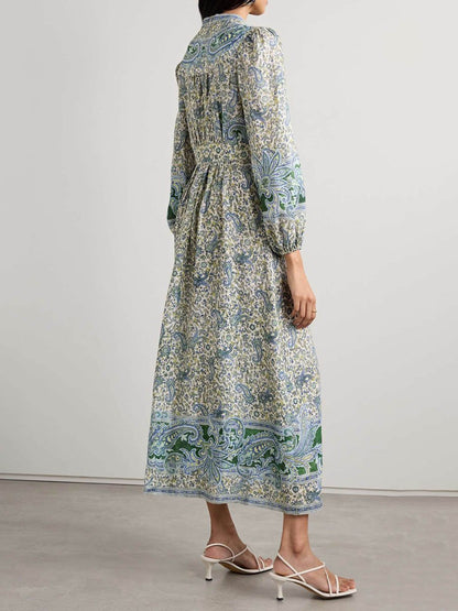 Gathered Floral Printed Midi Dress【Free Shipping】