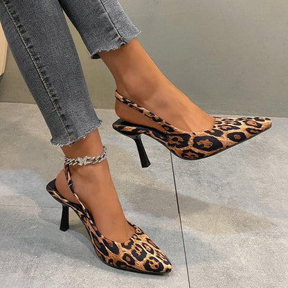 Leopard print pointed toe stiletto sandals