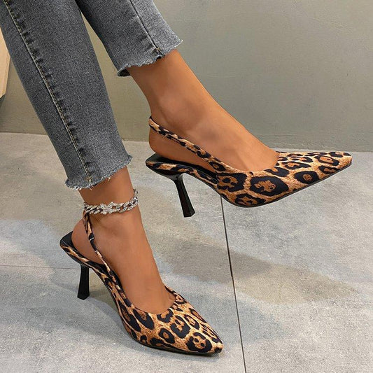 Leopard print pointed toe stiletto sandals