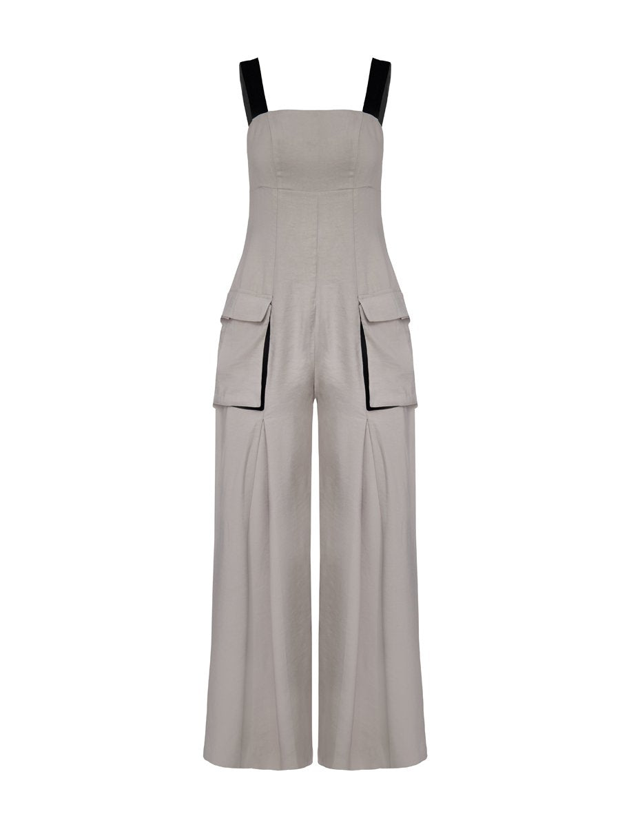 Patchwork Pockets Strap Jumpsuit