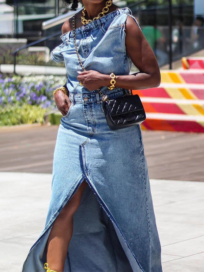 Denim Casual Split Two-piece Dress