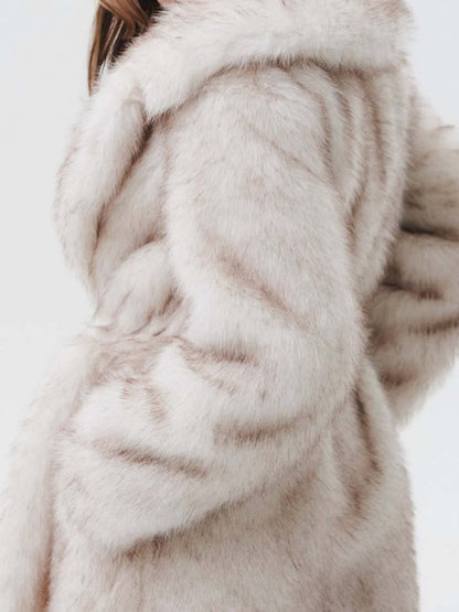 Wide Lapel Faux Fur Long Coat