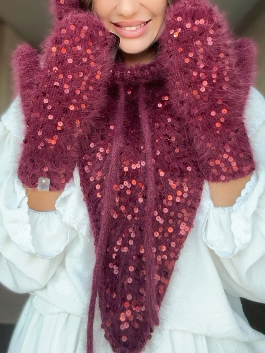 Fashion Sequin Neck Hat & Gloves