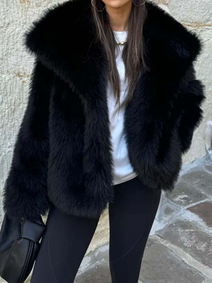 Winter Mink Fur Large Lapel Faux Fur Coat