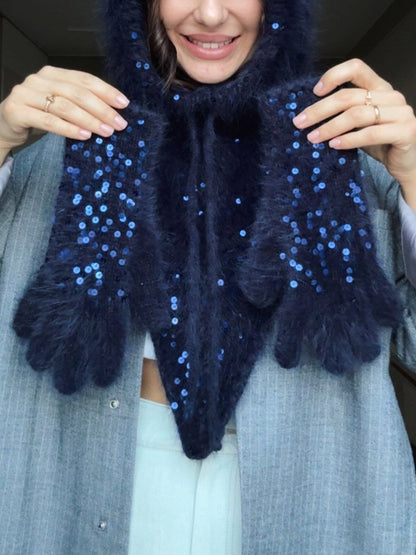 Fashion Sequin Neck Hat & Gloves