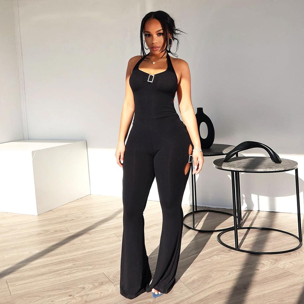 Sleeveless lace-up open-back wide-leg jumpsuit