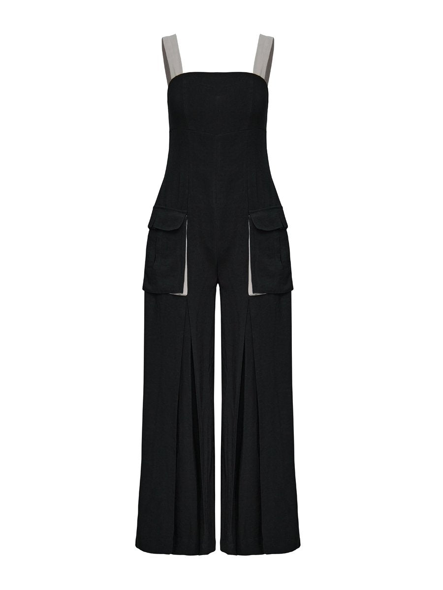 Patchwork Pockets Strap Jumpsuit