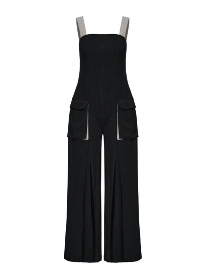 Patchwork Pockets Strap Jumpsuit